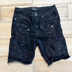 Mens Traffic Black Denim Jean Shorts - 31